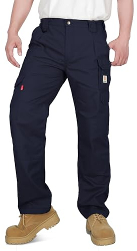 BOCOMAL Men's FR Cargo Pants Fire Resistant Pants Midweight 7.5oz Dark Navy (10Pockets) Multi-Pockets FR Pants