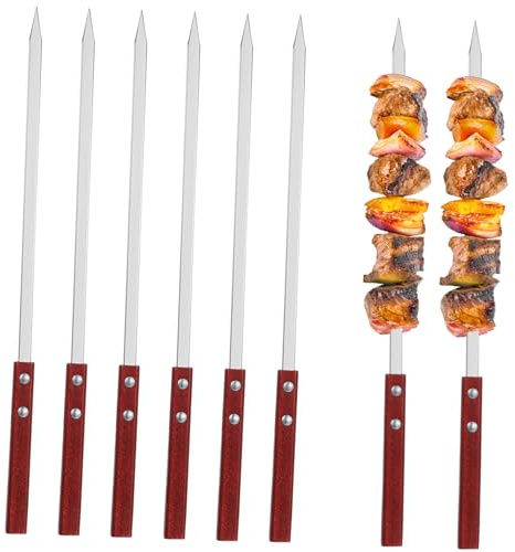 SUPVOX 6pièces Lot De Brochettes Plates Pour Barbecue Métal Avec Manche Bois Adaptées Pour Viande Et Légumes