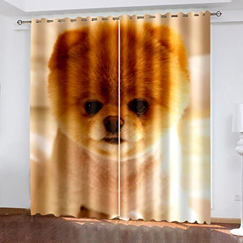 Blickdichter Vorhang Kinderzimmer Schlafzimmer Verdunkelungsvorhänge 3D Niedlicher Cartoon-Tierhund Druck Muster Ösenvorhang 2 Stücke Fenstergardinen Schallschutz Vorhang 264X220Cm (Bxh)