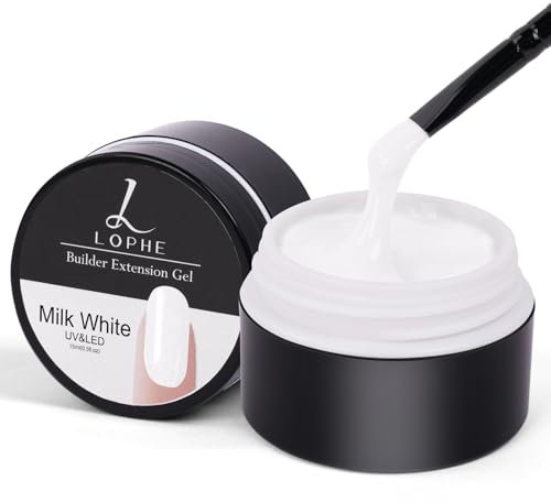 LOPHE Builder Nail Gel Kit, Hard Gel Builder for Nail Extension, White Non-Stick Hand Nail Extension Gel for Carving Patterns, LED UV Nail Builder Gel For Nails Strengthen Nail Manicure, 15ML