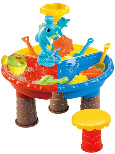 Wasserspieltisch Wassertisch Kinder Outdoor farbenfroher Sand Und Wasserspieltisch mit niedlichem Delphin Abs Wasser Spieltisch interaktiver Wassertisch Water Table für Innenrand im Freien, Runde