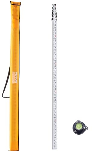 VEVOR Aluminum Grade Rod, 25-Feet/10ths 6 Sections Telescopic Measuring Rod,Double-Sided Scale 1/10ft Leveling Rod Stick,Aluminum Alloy Survey Rod w/Bubble Level &Carrying Bag for Houses,Walls,Floors