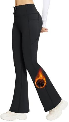 baleaf Pantaloni Termici Donna Yoga Bootcut Leggings A Vita Alta con Tasche Foderati in Pile Pantaloni Termici Invernali Leggings Sportivi Fitness Casual Allenamento Jeggings Nero L