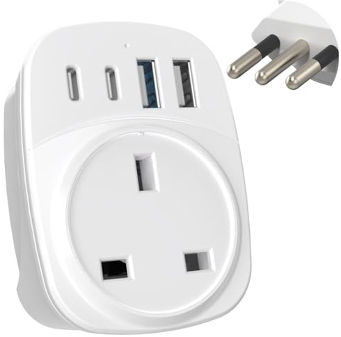 MyTravelPal UK to Italy Plug Adapter with USB C | UK Safety Standards | Travel Plug Adapter UK to Italy USB-C | Italian Travel Adaptor for use in Chile & More | Type L Italian Plug Adapter
