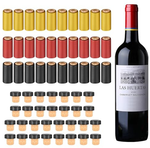 60pcs Wine Sealer for Bottles, Includes 30pcs Cork Stoppers and 30pcs PVC Heat Shrink Capsules, Perfect for Home and Cruises