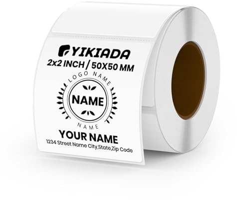 YIKIADA Etichette Termiche Autoadesive 50 X 50 mm Bianchi Adesivi Colori Rimovibili Stampabili Impermeabili per Logo Codice a Barre QR inventario 500 pezzi per Rotolo