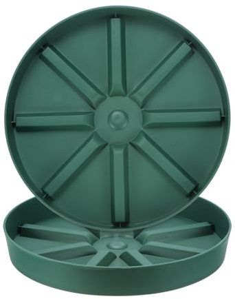 M METERXITY 2-Pack Plant Saucer, 10 Inch Flower Pot Saucers, Thicker Anti-Rot Root Plastic Plant Saucer for Indoor/Outdoor Potted Plant/Plant Water Catcher Tray [Green]