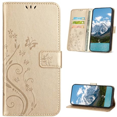 XINQCASE Handyhülle für Samsung Galaxy S20 FE 5G/4G Hülle, PU Leder Prägung Klapphülle Mit Kartenfach, Flip Case Schutzhülle für Samsung S20 FE 5G/4G, Gold