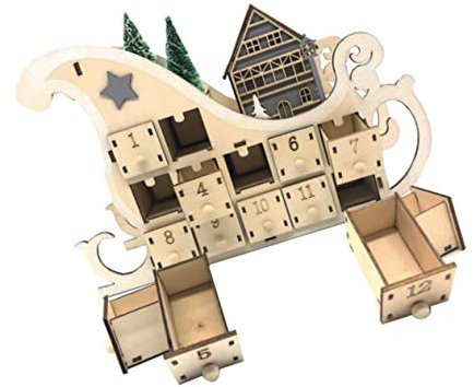 KITANDOVE 1stück Holz Countdown Adventskalender Für Weihnachten Kreative Tägige Dekoration Für Zuhause Schneeschlitten-design Charmante Holzornamente Für Festliche Stimmung