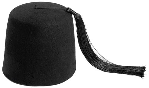 NOLOWY Fez Hut mit schwarzen Quasten rund um die Welt, Kostüm-Hüte für Erwachsene, flache Zylinderkappe