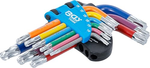 BGS 74466 | Winkelschlüssel-Satz | T-Profil (für Torx) | T10 - T50 | 9-tlg. | kurze Ausführung | Kugelkopf am langen Ende | bis 30 Grad schwenkbar | Chrom-Vanadium-Stahl (S2) | Kunststoff-Klapphalter