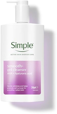 Simple Smooth+ Gel Facial Cleanser AHA + hyaluronic acid gently exfoliates and helps promote cell turnover for smoother, radiant skin 240 ml