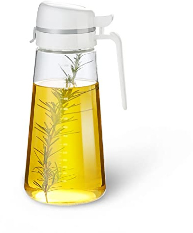 EssQuintorial Auto Flip Olive Oil Dispenser,Oil Bottles for Kitchen,Sauce Dispenser with Scale,Glass Bottles for Soy Sauce- Auto Flip,Non Drip (850ML/29OZ)