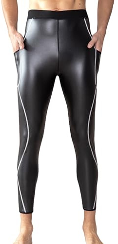 Ausing Läderleggings för män, smala kompressionsbyxor, sportbyxor, fitnesskläder leggings med hög midja för nattlåda, cosplay-kostym, Svart-vit, L