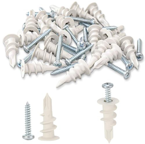 Wavanta 40Pcs Plasterboard Fixings, Self Drilling Drywall Anchors and Screws kit, 20 Plasterboard Wall Plug 20 Drywall Anchor Screws, No Pre Drill Hole Required