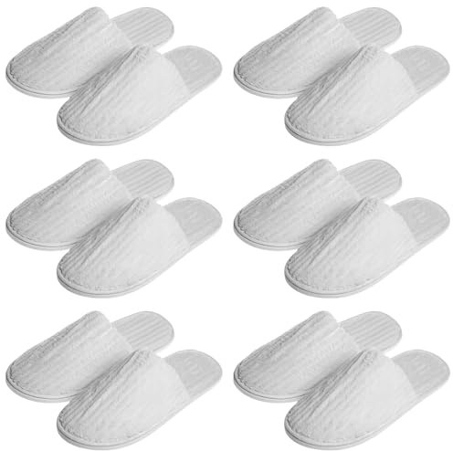 Behogan 6 Paar GäStehausschuhe Hotelslipper: Universalgröße 28.5 * 11.5cm Frottierslipper Hausschuhe mit Geschlossenen Waschbar Antirutsch Korallenvlies Zehen für für Spa, Party, Gäste, Hotel (Weiß)