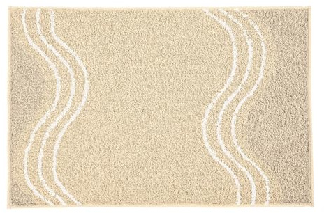 Kleine Wolke Badteppich Move Sandbeige 60 x 90 cm | OEKO-TEX zertifiziert, rutschhemmende Unterseite, für Fußbodenheizung, maschinenwaschbar, 100% Polyester