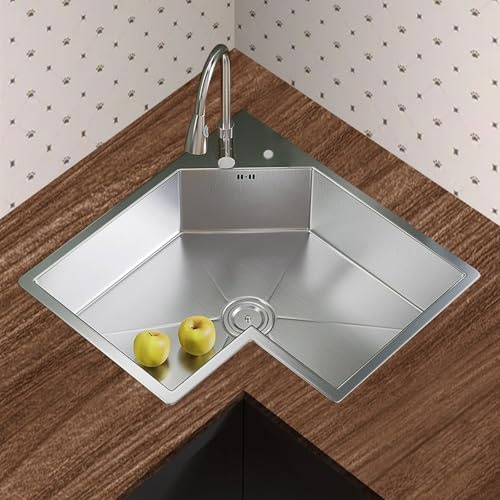 Fregadero Cocina 1 Seno Esquinero con Grifo, Fregadero de Acero Inoxidable, for Uso en Interiores y Exteriores, Hoteles, Cafeterías y Restaurantes