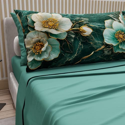 PETTI Artigiani Italiani - Lenzuola in Cotone con Federe in Stampa Digitale, Lenzuola Matrimoniali, Completo Letto Matrimoniale, Floreale 19 Ottanio, 100% Made in Italy