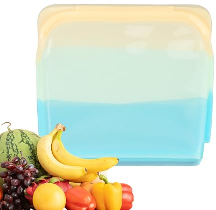 Sacs de Conservation Alimentaire Réutilisables en Silicone | Sacs Réutilisables Lavables au Lave-Vaisselle - Étanche Transparent Lavable au Lave-Vaisselle Renforcé pour Sandwich Snack Céréales Voyage
