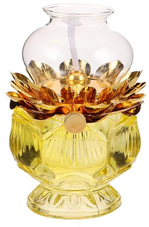 IMIKEYA Lampada per offerte di Buddha, lampada a olio di loto, decorativa in vetro, a cherosene, lanterna a olio, illuminazione di emergenza antivento per uragani