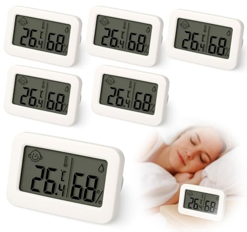 Blanc Thermomètre hygromètre intérieur multifonction 6 pcs, Mesure précise de la température et de l’humidité, Thermomètre intérieur et bébé thermomètre frigo capteur d’humidité pour chambre et salon