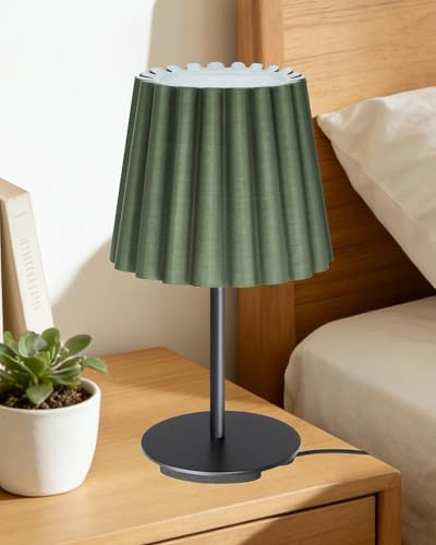GOEBLESON Bedside Table Lamp, Green Metal Small Bedside Lamp with Linen Shade, 3 Colour Temp, E27 LED Bulb Included, 3000K/4000K/6500K, Bedside Lamp for Bedroom, ZJ15TLK05