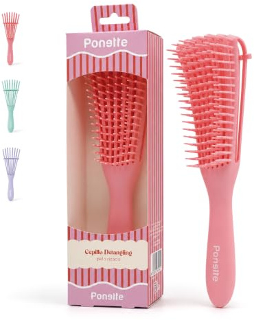 Ponette - Cepillo Definidor de Rizos, Cepillo para Pelo Rizado y Ondulado, Desenredante Antitirones Método Curly, Cabello Húmedo y Seco (Rosa)
