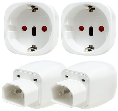 4 Stück EU auf C14 Stecker, Kaltgerätestecker, C14 auf CEE7, 250V/10A CEE Schuko Adapter, IEC C14 Stecker Geeignet für Rechenzentren, PDU-Einheiten, Kleine Server, Netzwerkgeräte und USV