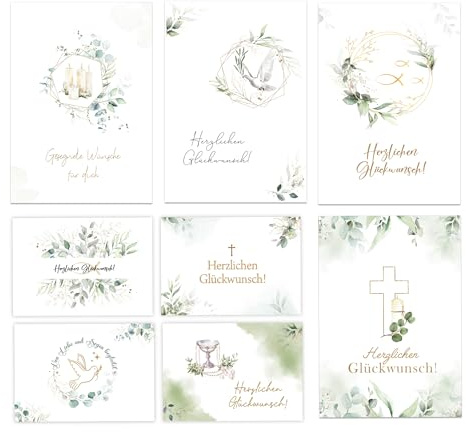 Legezon 16 Grußkarten mit Umschlägen – Karten im Format 12 x 17 cm für Jungen und Mädchen, ideal für Kommunion, Taufe und Segenswünsche