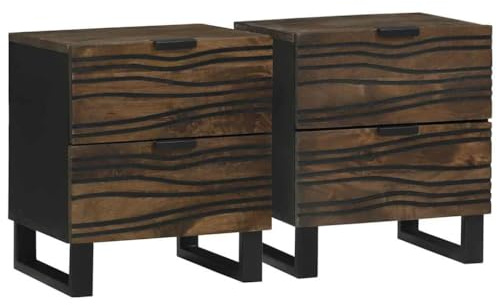 QUAHEAS Lot de 2 tables de chevet en noyer massif d'acacia - 40 x 33 x 46 cm - Table d'appoint durable avec tiroir - Table de chevet rustique pour chambre à coucher