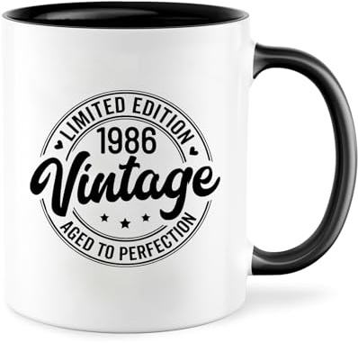 hamatata Cadeau 40 Ans Femme Homme Anniversaire, Vintage 1986 Tasse à Café Personnalise, 350ml Céramique Tasse, Idée Cadeau pour Ami, Épouse, Sœurs, Amie, Collègue Maman