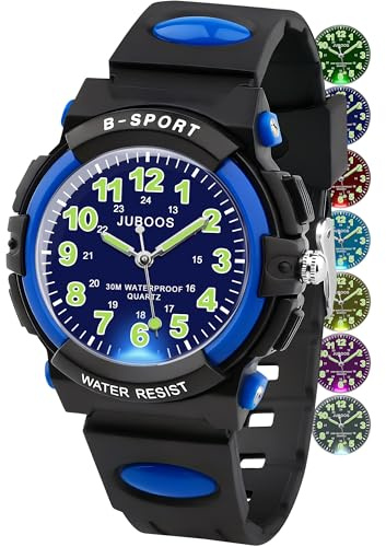 Juboos Neue 7-Farbige Kinderuhren, Kinderuhr Jungen Mädchen Analog Quartz Uhr mit Armbanduhr Kautschuk Wasserdicht Outdoor Sports Uhren 5-16