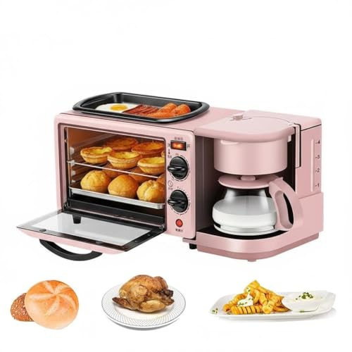 3-in-1 Electric Breakfast Machine, 1050W Multifunctional Breakfast Station with Coffee Maker & 9L Mini Oven, 100-230°C Temp Control, 30min Timer