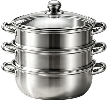 Pentola a vapore per cucinare, in acciaio inox da 28 cm, con inserto per vapore, pentole a 3/4 piani con coperchio, pentola a vapore in acciaio inox, pentola a vapore per cuocere contemporaneamente