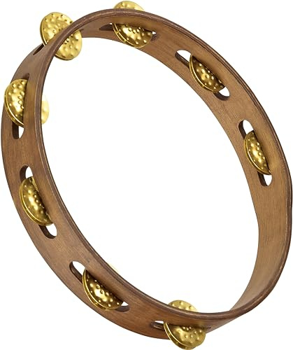 Meinl Percussion Traditional Wood Tambourine - 1-reihiges Tamburin - Durchmesser 10 Zoll - Siam Eiche / Messing, Walnut Brown / Natur (TA1V-WB) | Tamburin mit 1 Reihe Jingles, Durchmesser 10 Zoll, Holz und Messing