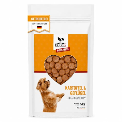 DOGS-HEART Hundefutter Geflügel & Kartoffel 5kg, Getreidefrei | Premium Trockenfutter mit Geflügel & Kartoffel. Getreidefrei, fettarm & mittelgroße Kroketten – ideal für aktive Hunde.
