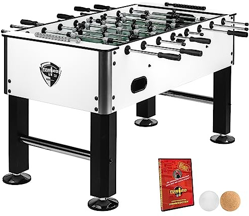 TUNIRO Tischkicker Basic/Pro, vormontiert, 4 Dekorvarianten, schadstoffgeprüft, inkl. DVD + Bälle, Kicker-Tisch Tischfussball