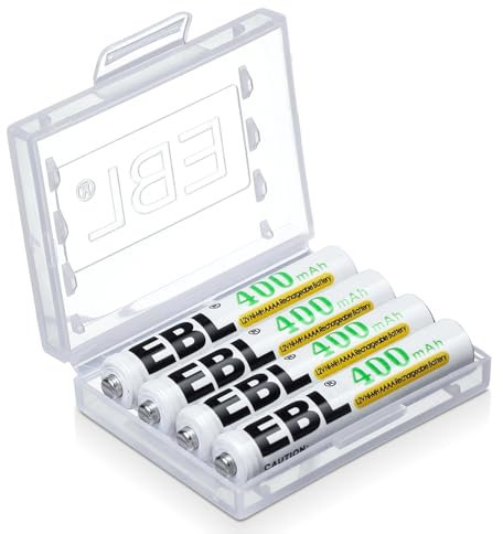 EBL 4PCS Piles Rechargeables AAAA/HR61/ E96 400mAh 1,2V NI-MH - Lot de 4PCS AAAA Piles pour Les Stylos Numériques, Stylet, Dispositifs Médicaux et Jouets (Remarque: n'est Pas AAA Pile)