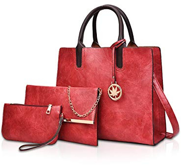 NICOLE&DORIS Bolsos Mujer 3 Piezas Bolso de Cuero para Damas Bolsos Totes Bolso de Bandolera Monedero Rojo