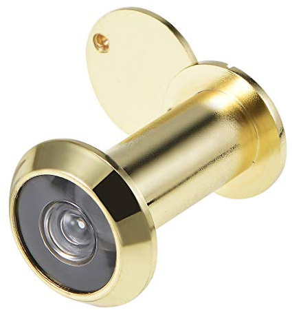 sourcing map Visor de puerta de bronce de 200 grados con tapa para puertas de 35 mm-60 mm, oro pulido