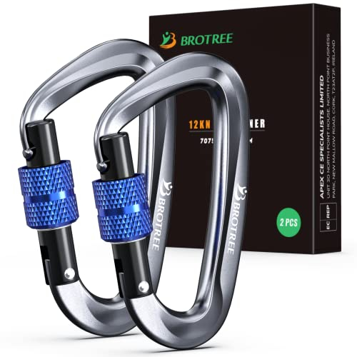 BROTREE Karabiner mit 1200kg Belastbarkeit Schwerlast 12KN Karabinerhaken Schraubverschluss für Hängematten, Camping, Wandern, Rucksack