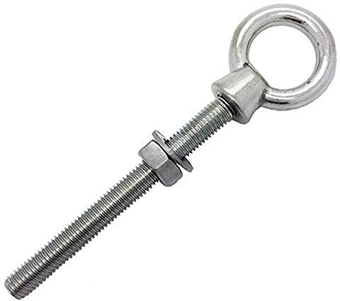 Perno de ojo de elevación con vástago largo con tuercas completas y arandela de acero inoxidable de grado marino, M6 / 6mm, 1 unidad.