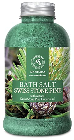 Pine Bath Salt w/Natural Swiss Stone Pine Essential Oil 21.16 Oz - Pinus Cembra - Natural Bath Sea Salts - Coniferous Salts - Best for Bath - Good Sleep - Relaxing - Body Care - Beauty - Aromatherapy