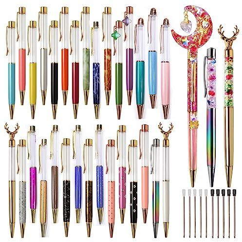 FUNSHOWCASE Floating Liquid Sand Ballpoint Pens Set 40-kit 30 Empty Tube Glitter Pen with 10 Replaced Black and Blue Refills