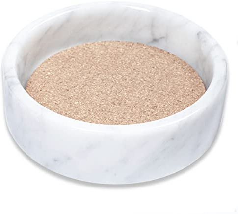 JIMEI Marble Wine Bottle Coaster - Absorbent Cork Holder for Champagne Bottles and Any Occasion (White)