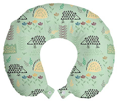 ABAKUHAUS Infantile Cuscino da Viaggio, Hedgehog Foresta Erbe Art, Accessorio in Schiuma di Memoria per Viaggio, 30 cm x 30 cm, Menta Verde Grigio Peach