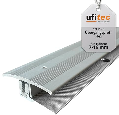 ufitec Profilsystem für Parkett- und Laminatböden - für Belagshöhen von 7-16 mm - viele Farben lieferbar (Flex Übergang 35 mm breit, Silber, 100 cm länge)
