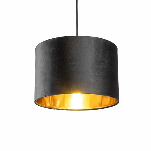 CGC Lighting Modern Velvet 30cm Drum Ceiling Lamp Shade Pendant Table Lamp Bedroom Dining Room Lounge (Black)