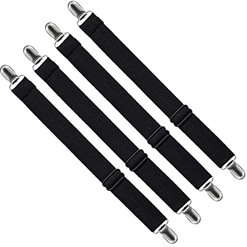 LIHAO 4 x Betttuchspanner verstellbar Lakenspanner für Bettlaken Matratze Bettlaken Clips Bettlakenhalter, Schwarz (65 bis 220 cm)